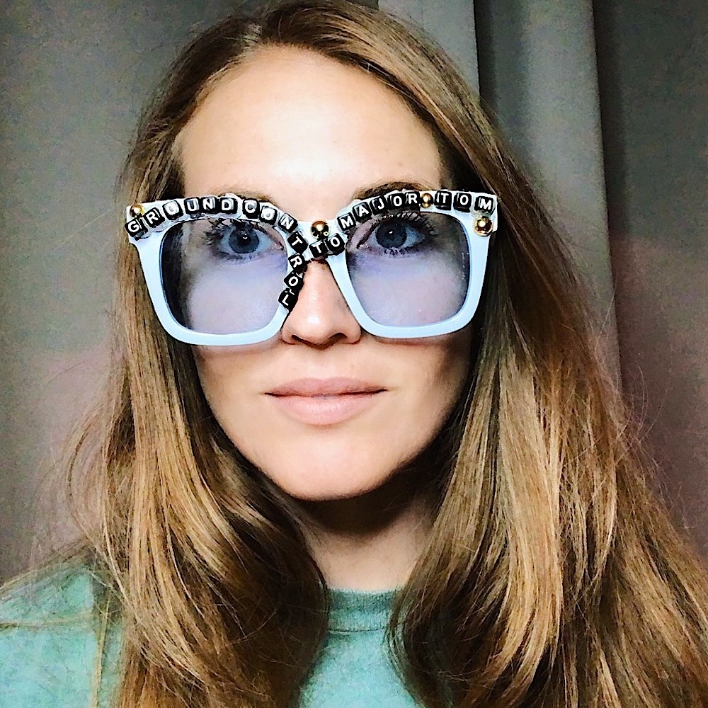 CUSTOM Handmade David Bowie Blue tinted lens festival sunglasses sheer burning